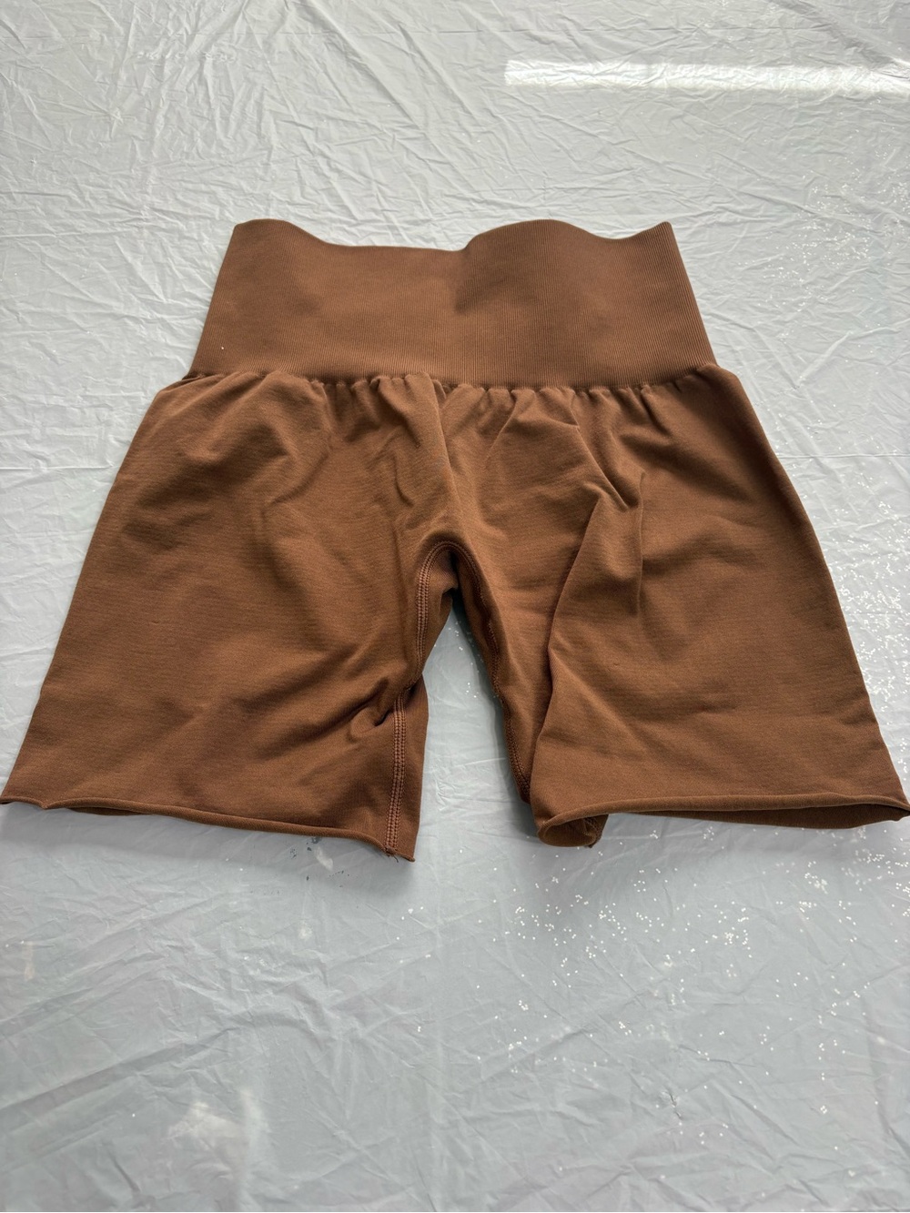 NVGTN High-Waist Ribbed Biker Shorts in Brown